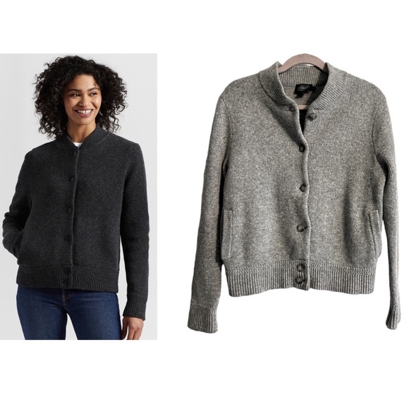 Pendleton Lambswool Bomber Cardigan Sweater Light Grey Size Large